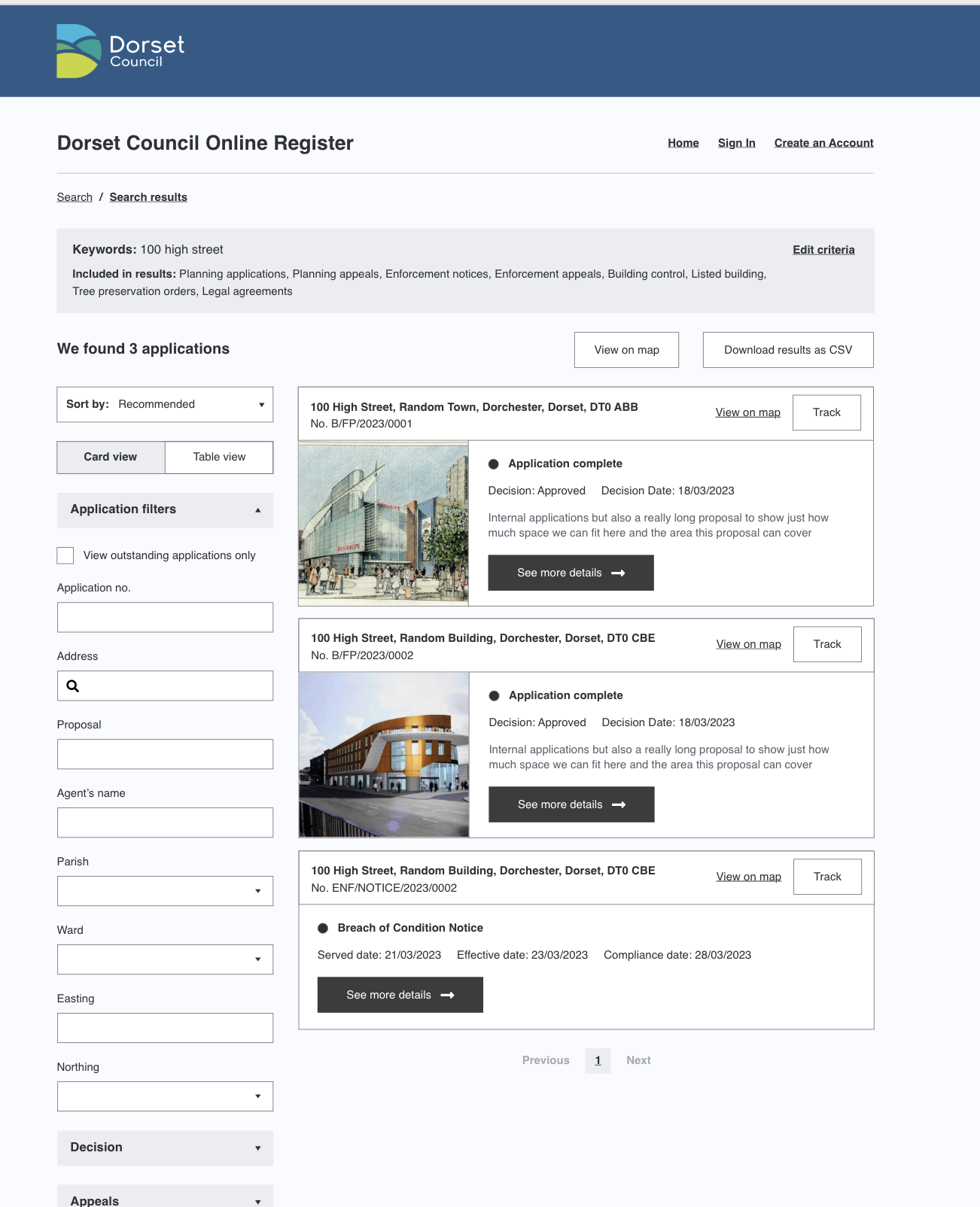 A recent design of the search results page